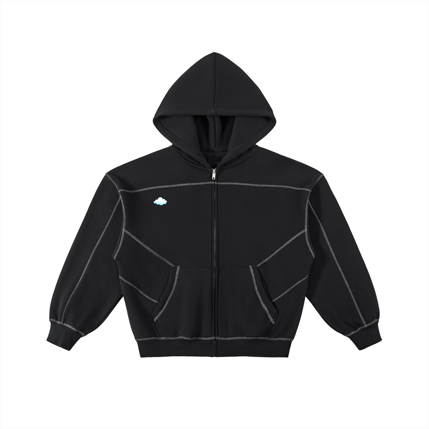 Contrast-Stitched Boxy Fleece Zip Hoodie